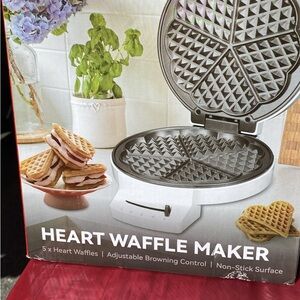Heart Waffle Maker with Non-Stick Surface - White